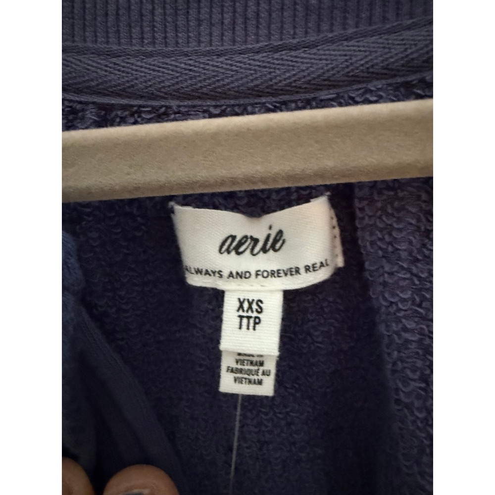Aerie Textured Gauze Sweatshirt Split Neck Tassel Tie Navy Blue XXS NWT - Picture 6 of 12